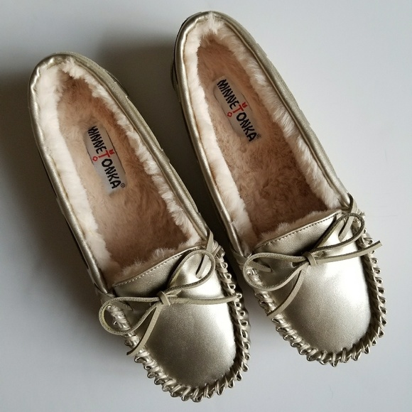 gold minnetonka moccasins